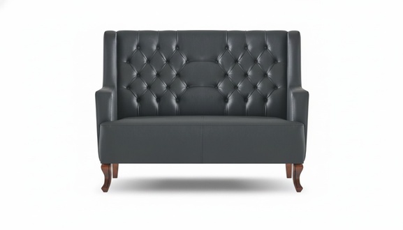 Chesterfield Couch Sofa Buttons Two-Seater Black Leather Sofa