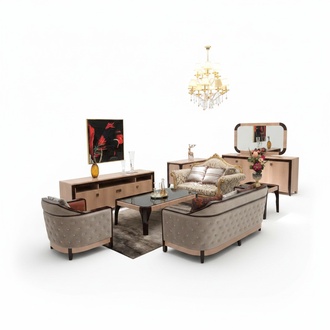 Baroque style chesterfield designed 3+1 seater sofa set made of real wooden frame