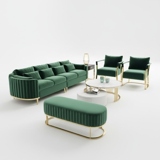 Stainless steel upholstered leather sofa 3+1+1 seater sofa set
