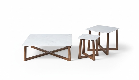 Couch Table Stone Marble Artificial Stone Wood Set of 3 Sofa Side Tables Set