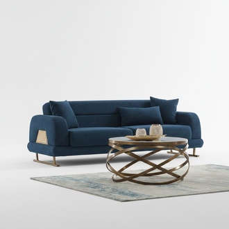 Luxury 3-Seater Couch Lounge Design Sofas Upholstered Sofas Blue