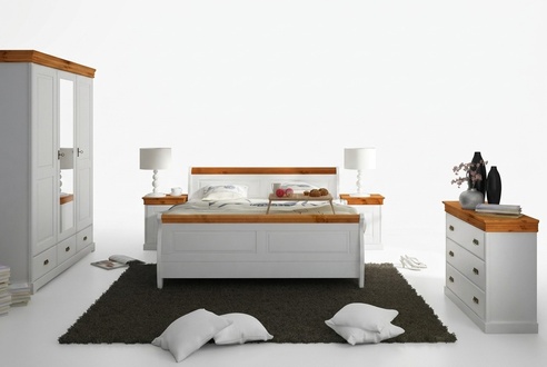 Country House Bed Wardrobe Bedside Table Bedroom Complete Wooden Set 5pcs New