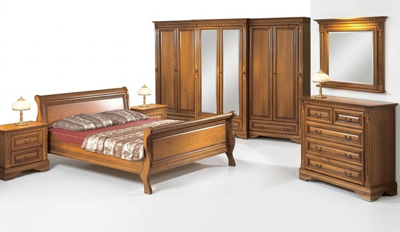 Country style bed 3pcs. with 2 bedside tables wood furniture bed set brown