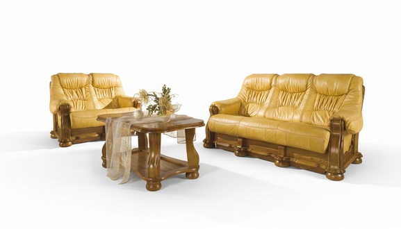 Country Style Leather Sofa Seat Upholstery Set Wood 3+1+1 Sofa Set Couch New