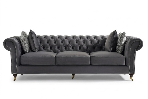 Classic Comfortable Sofa Comfortalbe 3-Seater Grey Couch Upholstered Textile New with Cushions