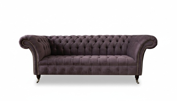 Cozy Sofa Couch Chesterfield Purple Textile Sofas Upholstered Three-Seater New