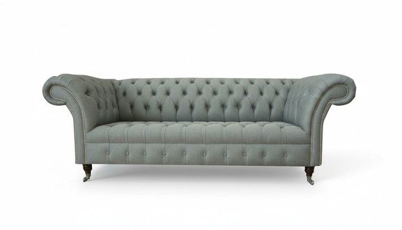 Cozy sofa couch Chesterfield gray textile couches upholstered three-seater new