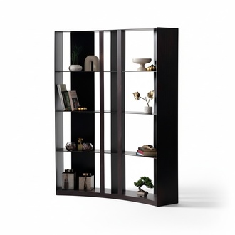 Curved shelf partition, divider cabinet, shelf room divider.