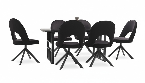 Dining set black rectangular wooden table designer chairs 7 pieces