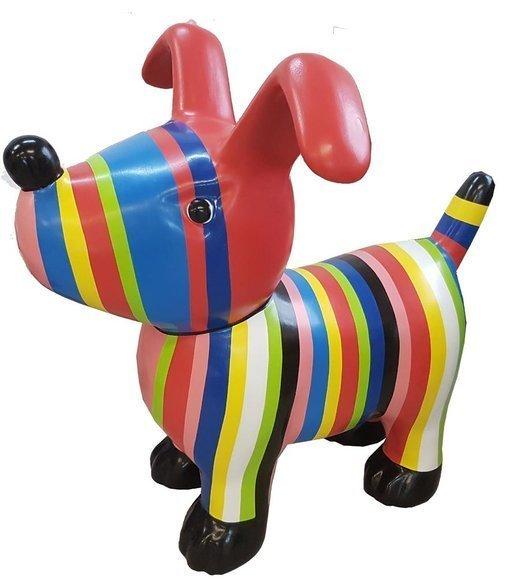 Abstract decorative sculpture designed as colorful cartoon puppy with stripes (A662A)