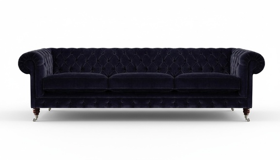 Dark blue Chesterfield couch designer living room elegant 3-seater sofas