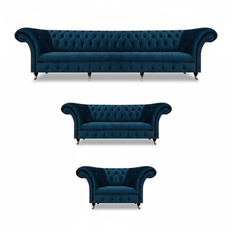 Dark blue Chesterfield sofas designer fabric couches living room furniture