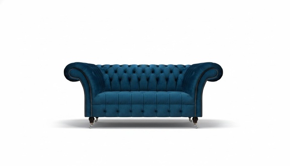 Dark blue Chesterfield upholstered designer living room textile sofa