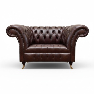Dark brown Chesterfield armchair living room leather single seat elegant furniture