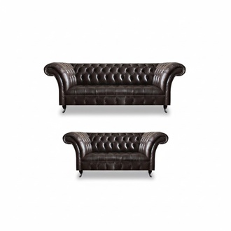 Dark brown Chesterfield leather sofas Modern three-seater 2-seater furniture