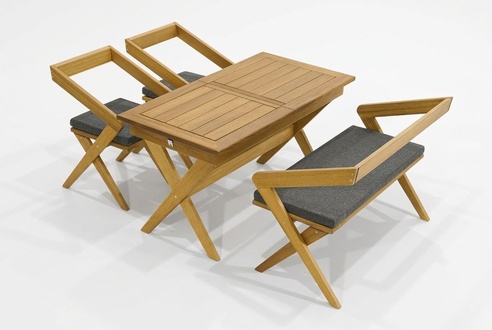 Dark brown garden furniture designer upholstered furniture 2x chairs bench 4-piece set