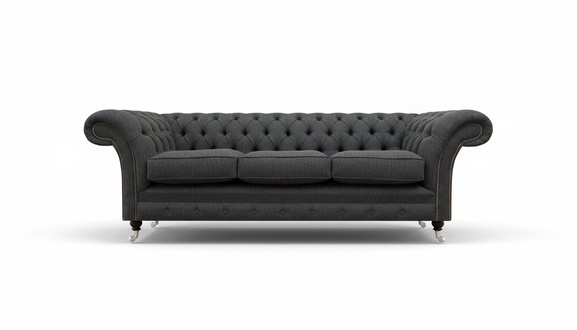 Dark grey Chesterfield fabric sofa living room three-seater elegant seating furniture