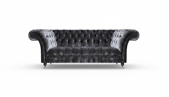 Dark grey Chesterfield living room upholstered couch designer seating furniture