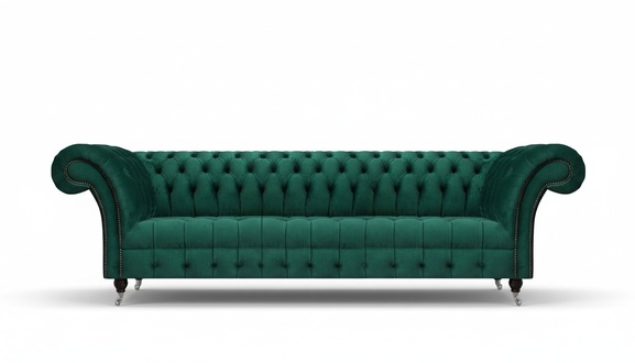 Dark green Chesterfield couch upholstered sofa designer four-seater elegant furniture