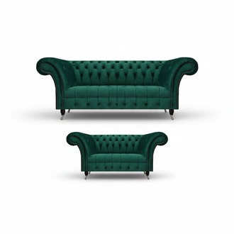 Dark green Chesterfield sofas complete living room couch set 2 pieces