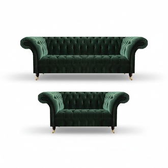 Dark green Chesterfield sofas modern three-seater upholstered couch 2-piece