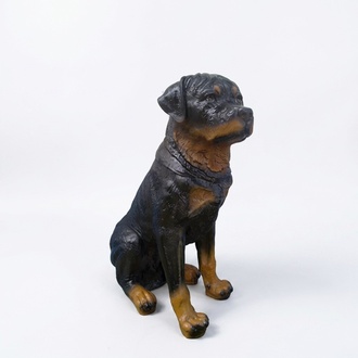 Decorative sculpture designed as an original colored sitting dark rottweiler 35 cm (A22)