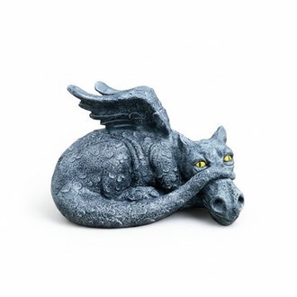 Decorative sculpture designed as a dark grey lying dragon with yellow eyes 53x52cm G13