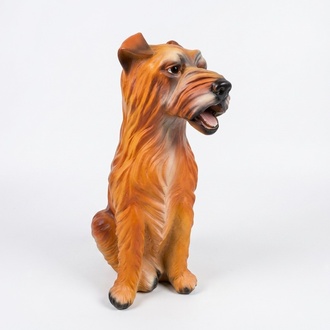 Matte brown colored decorative garden sculpture designed as sitting dog 40cm (A418)