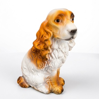 Decorative sculpture designed as an original colored sitting shaggy puppy 38 cm (A19)