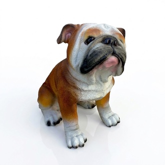 Natural colored decorative sculpture designed as a sitting brown white dog 29 cm (A30)