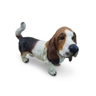 Decorative sculpture designed as motley white brown colored standing dog 25x50cm (A330)