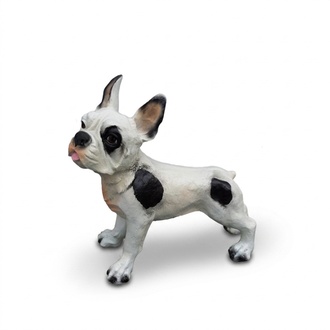 Motley white black colored decorative sculpture designed as a standing puppy 24cm (A362)