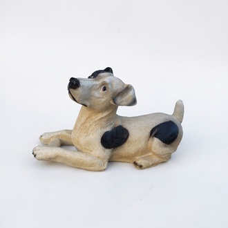 Decorative sculpture designed as motley white black lying puppy 24X40cm (A595)