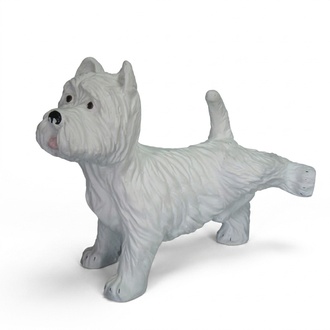Decorative garden sculpture designed as an original white colored shaggy puppy 35cm (A148)