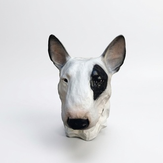 White black colored decorative sculpture designed as a bull terrier head 30cm WG2020(A502)