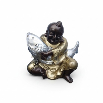 Decorative figure of Budai with a fish chinese statue sculpture 33 cm height (B42)