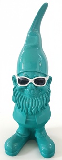 Decorative abstract sculpture designed as a standing blue dwarf with glasses 50cm