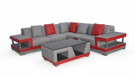 Leather sofa with USB, corner living room couch set, modern L-shaped design sofa.