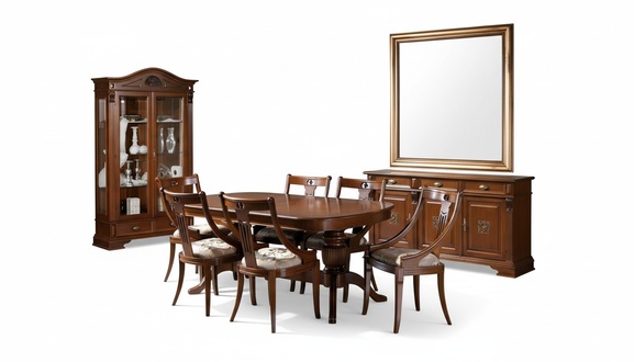 Complete set dining table 6 chairs dining room set display cabinet buffet 9 pcs set baroque new