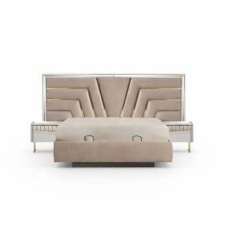 Beige Bedroom Bed Designer 2x Bedside Tables Stylish Set 3pcs