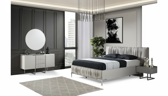 Bedroom Complete Bed Frame Double Bed Set 5pc Bed White Group