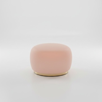 Delicate stool in soft pink, elegant design with gold accents.