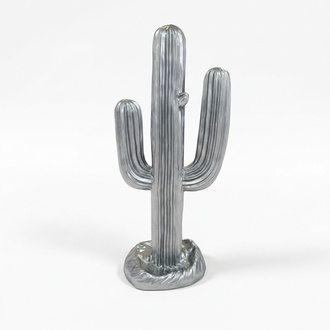 Decorative sculpture designed as full silver colored cactus figure 185x84cm sizes