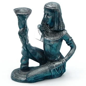 Silver colored deco figure of an ancient egyptian servant holding a cup 45cm
