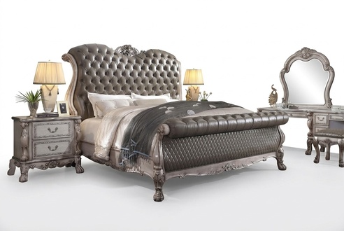 Design baroque luxury furniture bedside table beds 180x200 bed 3 pieces. bedroom set