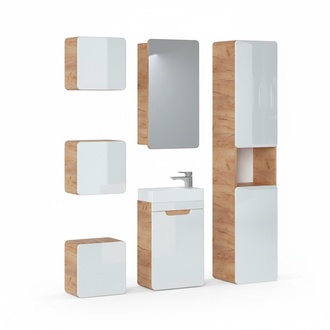 Design bathroom furniture bathroom 6 pieces. Set set of cabinet washbasin lighting