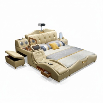 Design Bed Beige Hotel Upholstery 180x200 Multifunction Shelf Beds New