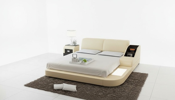 Design bed XXL Big beds leather 160x200cm multifunction shelf USB