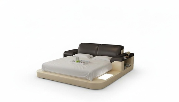 Design Bed XXL Big Beds Leather Upholstered Hotel 200x200cm Multifunctional Shelf USB