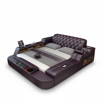 Design Bed XXL Big Beds Leather Hotel Upholstery 180x200 Multifunction Shelf New